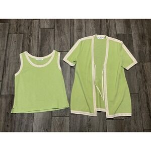 ST. JOHN COLLECTION BY MARIE GRAY WOMEN'S GREEN TIED WOOL JACKET 2PC TANK